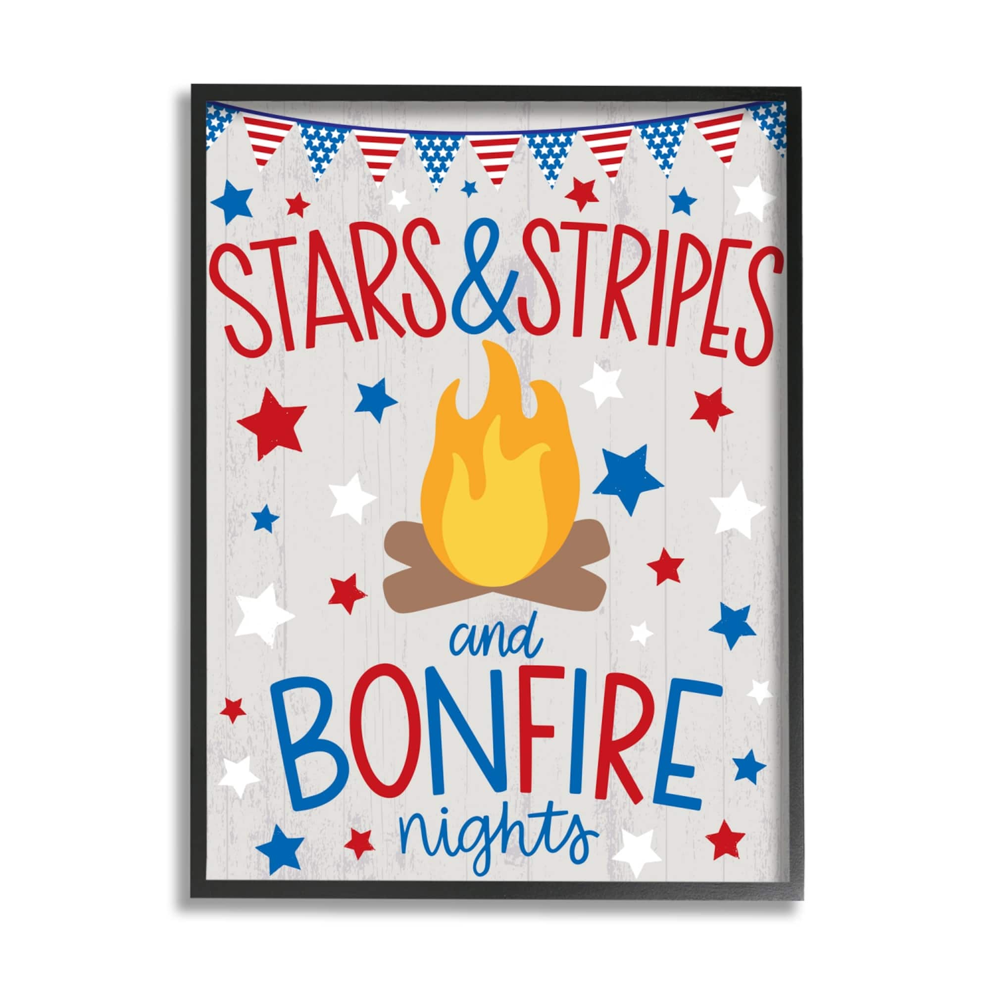 Stupell Industries Stars Stripes and Bonfire Phrase Nights Americana Pride Framed Giclee Art
